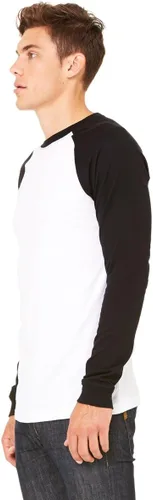 Vista 3 de Camiseta de algodón para hombres de manga larga, estilo de béisbol, 3000, S, BlancoNegro