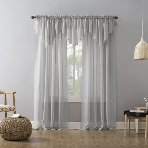 Vista 5 de No. 918 Erica - Juego de 3 cortinas de gasa triturada con cuentas transparentes con bolsillo para cortinero Gris plateado