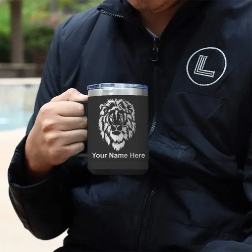 Vista 3 de LaserGram Taza de café aislada al vacío de 15 onzas, cabina de camión, grabado personalizado incluido (negro)