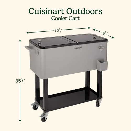 Vista 2 de Cuisinart Carro enfriador de 80 cuartos de galón, enfriador portátil de bebidas al aire libre con estante de almacenamiento, abridor de botellas
