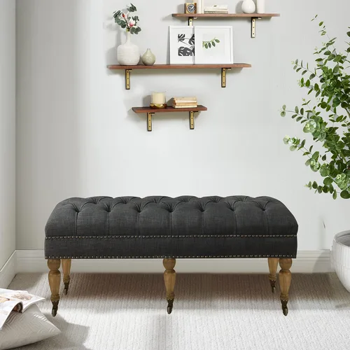 Vista 5 de Rosevera Berta - Parte superior tapizada de poliéster con cabeza de clavo, banco rectangular para sala de estar, reposapiés, dormitorio, entrada