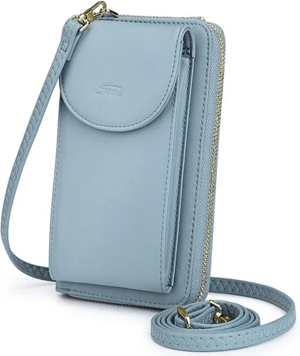 Vista 13 de S-ZONE - Bolso cruzado para mujer, de cuero sintético de PU, con bloqueo RFID, para teléfono celular/billetera A-Negro