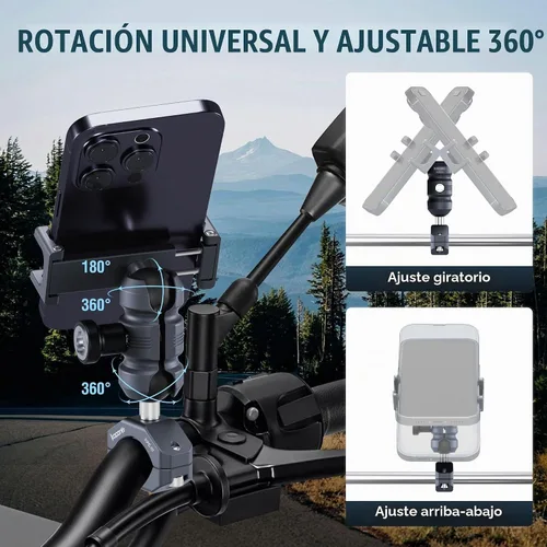 Vista 4 de Soporte de aluminio para teléfono de motocicleta, abrazadera de tornillo para manillar de 0.866-1.260 in, brazo de enchufe ajustable y clip de KPS-02
