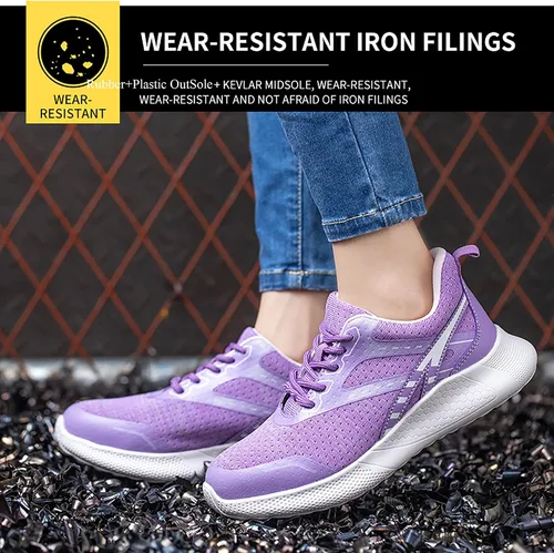 Vista 6 de Zapatos de seguridad para hombre con puntera de acero, zapatillas de trabajo ligeras, transpirables, antideslizantes, resistentes a pinchazos