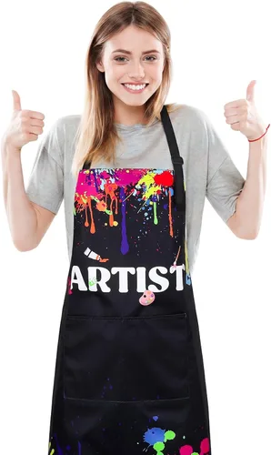 Vista 13 de Delantal de artista de pintura con bolsillos, delantales de pintura impermeables para adultos, delantal de arte ajustable con babero