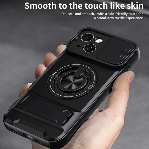 Vista 8 de Dssairo Funda para iPhone 15 con anillo magnético de rotación de 360° compatible con carcasa MagSafe Slide para cámara, soporte plegable, funda Negro