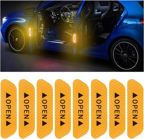 Vista 14 de 4 calcomanías reflectantes de advertencia de apertura para puerta de automóvil, calcomanías de aviso de seguridad automática con visibilidad