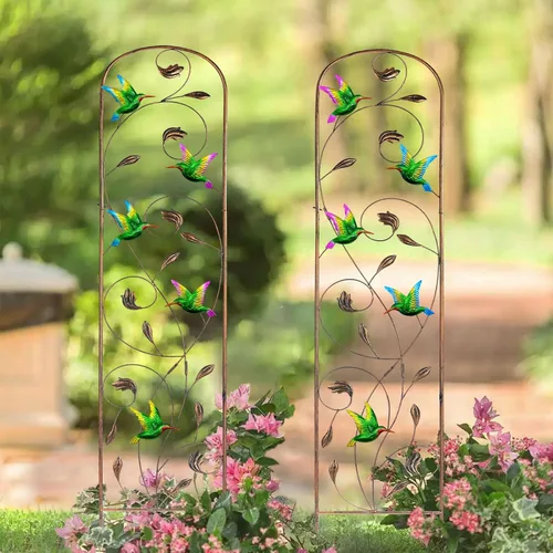 Vista 6 de SUNNYPARK Juego de 2 enrejados de jardín de metal con forma de colibrí para plantas trepadoras, enrejado decorativo para verduras y flores
