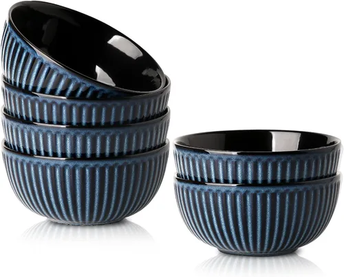 Vista 21 de HASENSE Juego de 3 cuencos pequeños de mezcla, cuencos de porcelana acanalados negros de 1.5/1/0.5 cuartos de galón para cocina, cocción, horneado