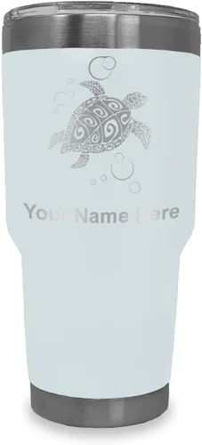 Vista 8 de LaserGram Vaso aislado al vacío de 20 onzas, tortuga marina hawaiana, grabado personalizado incluido (morado claro)