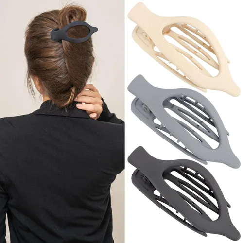 Vista 12 de ATODEN Pinzas planas para el cabello, 3 piezas, French Concord - Pinzas de mandíbula neutras grandes para cabello fino/grueso, blanco, marrón, negro