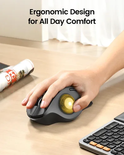 Vista 3 de ProtoArc EM01 NL - Ratón de Trackball inalámbrico, ergonómico Bluetooth Rollerball Pulgar, recargable, para computadora portátil, ángulo ajustable