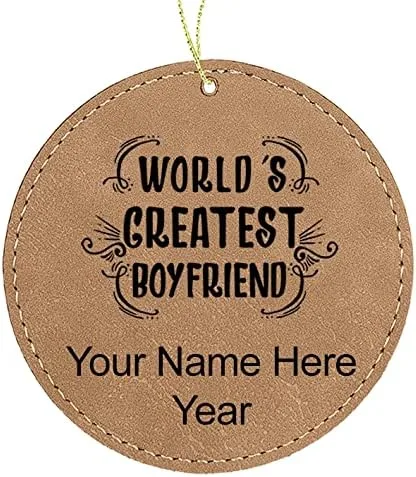 Vista 4 de LaserGram Personalized Christmas Ornament, World's Greatest Boyfriend, Faux Leather, Custom Laser Engraved Gift Idea (Round Shape, Pink)