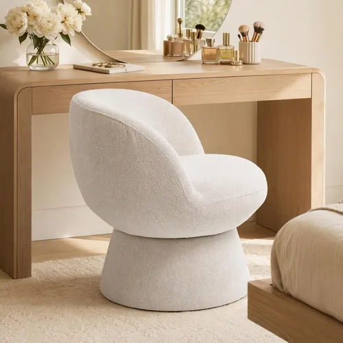 Vista 7 de Silla giratoria blanca para tocador, silla de barril con blanco 02