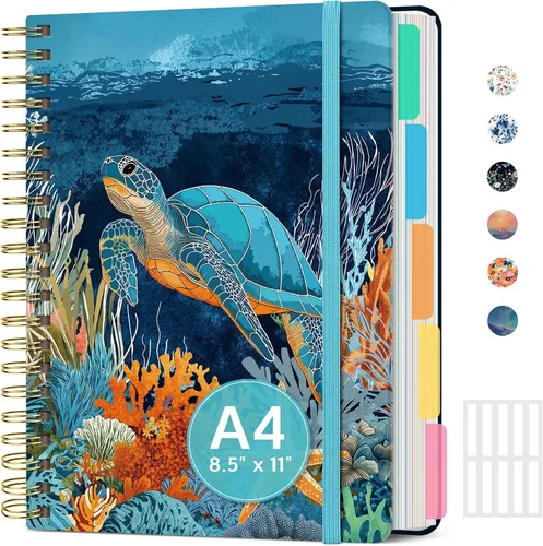 Vista 30 de Cuadernos grandes de espiral rayados para el trabajo con divisores y pestañas extraíbles, 8.5 x 11 pulgadas, bonito cuaderno de tapa dura de 5