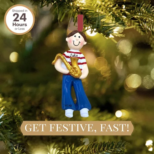 Vista 2 de Adorno de saxofón personalizado para niño 2025 Personalización gratuita las 24 horas Adornos musicales de Navidad para árbol Recuerdo