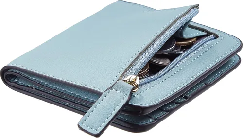 Vista 2 de Gostwo - Cartera compacta de piel genuina de lujo para mujer con bloqueo de RFID y ventana de identificación