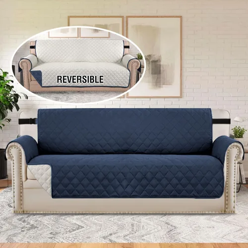 Vista 121 de H.VERSAILTEX Funda de sofá resistente al agua para sofá de 3 cojines, reversible, protector de muebles acolchado con correa elástica, funda de sofá