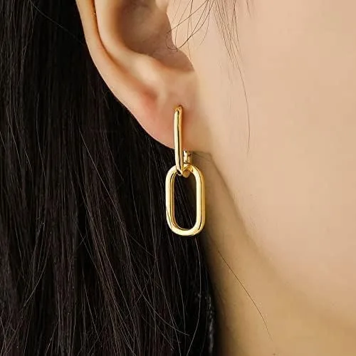 Vista 2 de Aretes de aro chapados en oro de 14 quilates, chapados en oro de 14 quilates, aretes colgantes de oro grueso, ligeros, hipoalergénicos, joyería
