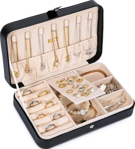 Vista 2 de KCY Organizador de joyero para mujeres y niñas 2 cajas pequeñas y grandes de piel sintética para guardar joyas aretes anillos collares pulseras
