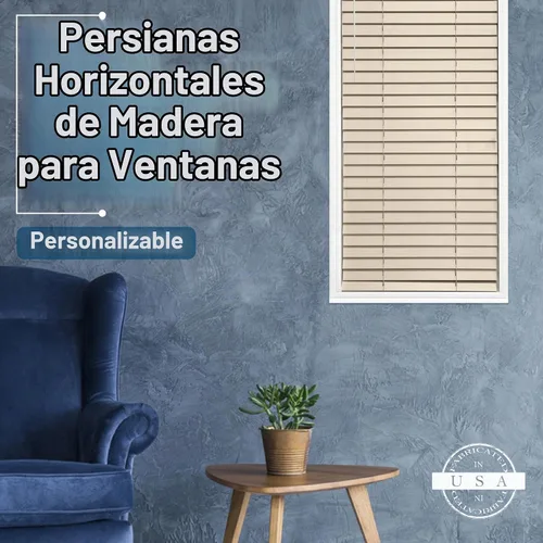 Vista 3 de TailorView Cortinas de ventana horizontales de madera personalizables sin cordón - Paletas de 2 pulgadas - Alabastro - Montaje interior o exterior.