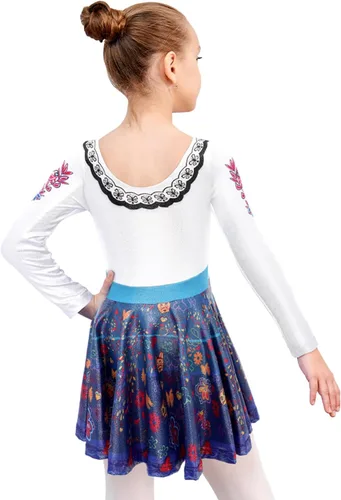 Vista 4 de EQSJIU Leotardo de ballet de manga larga con falda tutú para niñas, baile, gimnasia, niños pequeños, vestido de fiesta de copo de nieve brillante