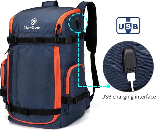 Vista 4 de Mochila para botas de esquí, 50 L, gran capacidad, resistente al agua, acolchada, bolsa de viaje de esquí y bolsa para botas de snowboard para botas