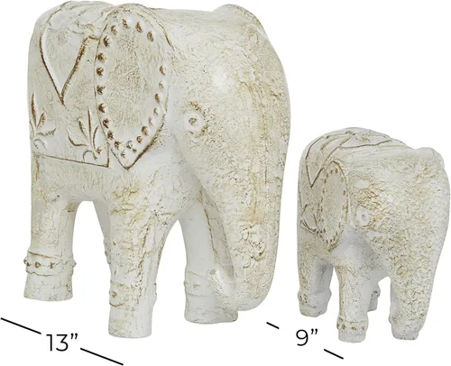 Vista 8 de Deco 79 Escultura decorativa de elefante de cerámica para decoración del hogar, juego de 2 figuras decorativas de 9 pulgadas, 13 pulgadas de ancho