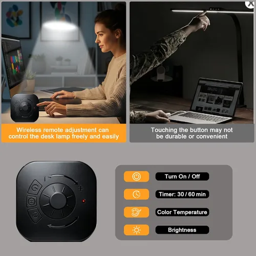 Vista 6 de NS Lámpara de escritorio LED profesional con control remoto, luz regulable CRI95+, 3000K – 6000K CCT ajustable, ángulo flexible, abrazadera