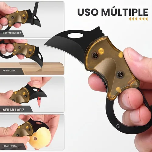 Vista 4 de FUNBRO Cuchillo de bolsillo pequeño, cortador de caja fría con hoja afilada de 1.34 pulgadas 1 paquete ámbar