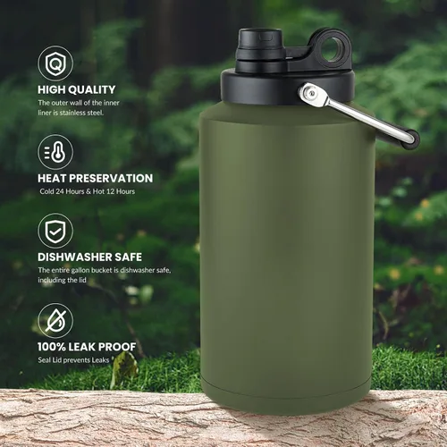 Vista 3 de Botella de agua de 1 galón aislada con popote, botella de agua de acero inoxidable de 128 onzas, boca ancha, doble vacío, apta para lavavajillas