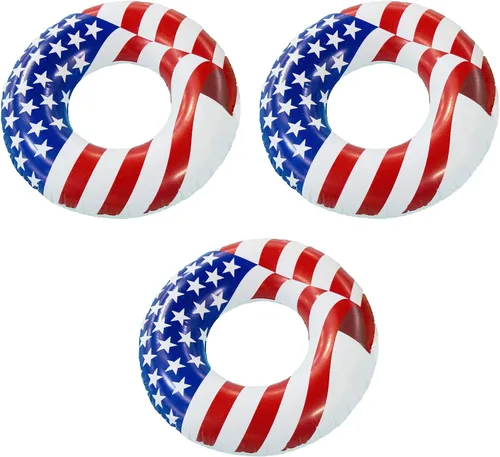 Vista 8 de Swimline Flotador de agua redondo inflable patriótico con bandera estadounidense para piscina o lago para niños y adultos