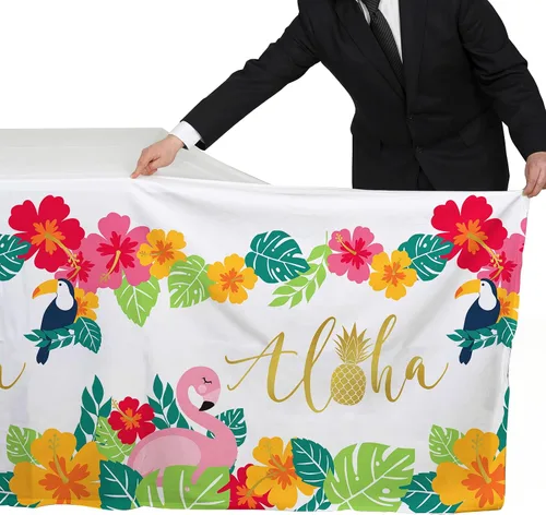 Vista 6 de Suministros para fiesta tropical Luau de flamencos, mantel desechable de plástico impermeable para decoraciones de fiesta de playa hawaiana, 3