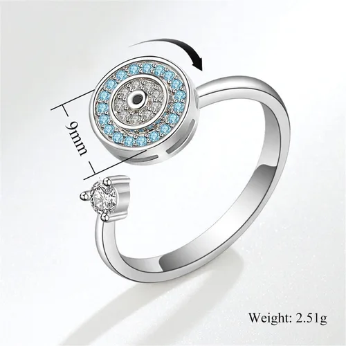 Vista 5 de Anillos giratorios de ojo del diablo, anillo de plata esterlina S925 para mujer, anillos abiertos ajustables