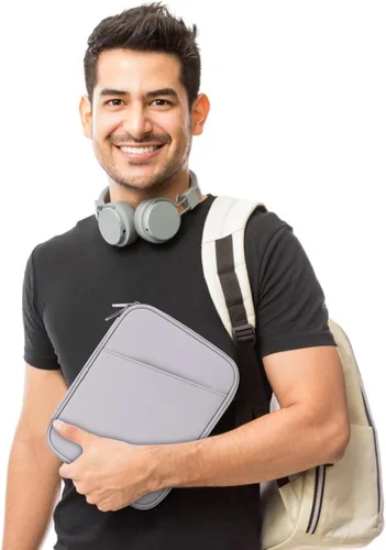 Vista 4 de Bolsa de manga para tablet de 8-9 pulgadas, funda de viaje acolchada para Galaxy Tab A9 8.7/Tab A 8.4/Fire HD 8 (PU-Gray9)