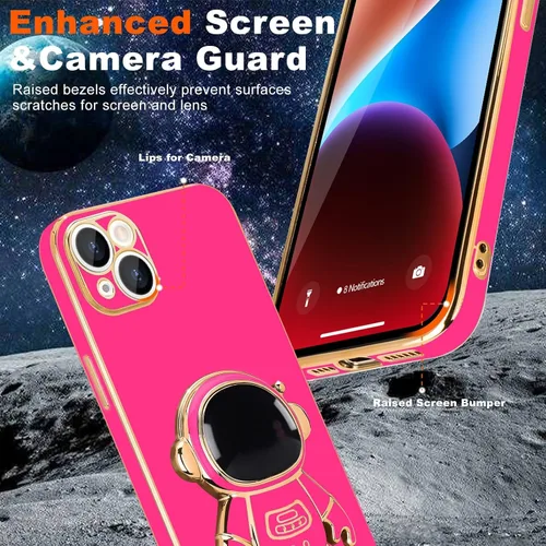 Vista 3 de Pepmune Funda compatible con iPhone 14 Plus, diseño de soporte de astronauta en 3D, protección de cámara, a prueba de golpes, suave funda para Rosa