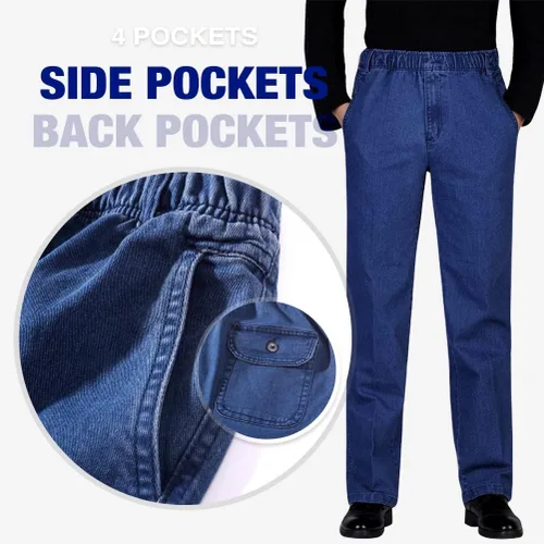 Vista 4 de IDEALSANXUN Pantalones de mezclilla de ajuste holgado con cintura elástica para hombre