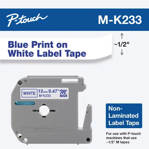 Vista 2 de Brother Cartucho de cinta de 0,5 pulgadas de ancho, azul no laminado sobre blanco (MK233)