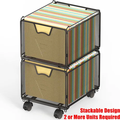 Vista 3 de Simple Houseware - Organizador apilable de malla para colgar archivos con ruedas, color negro