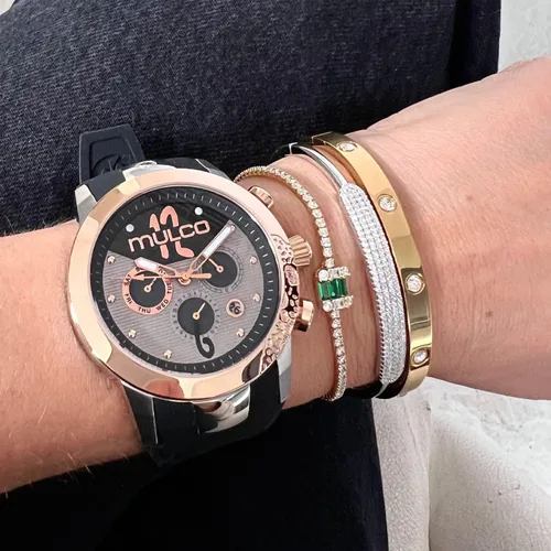 Vista 7 de MULCO Watches for Women - Lady D - Silver Stainless Steel Case with Wrist Silicone Band, Large Face with Mother of Pearl and Rose Gold, Quartz