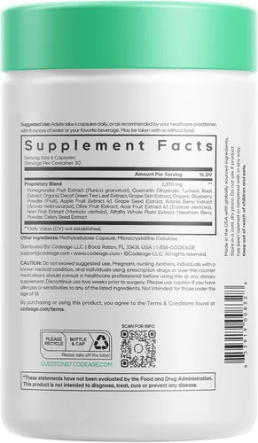 Vista 2 de Codeage Suplemento de polifenoles - Pastillas de té verde orgánico, quercetina, granada, cúrcuma, resveratrol y polifenoles vegetales, nutrientes