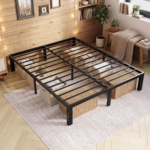 Vista 11 de Sweetcrispy - Marco de cama Queen con plataforma de listones de metal, 12 pulgadas negro (12 Inch Black)