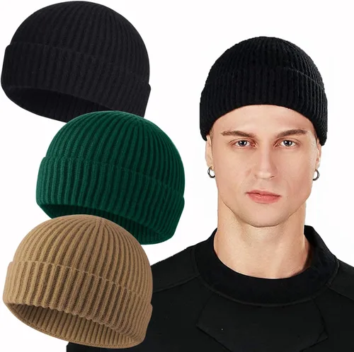 Vista 12 de ROYBENS Swag Wool Knit Cuff Short Fisherman Beanie for Men Women Winter Hat 1 albaricoque