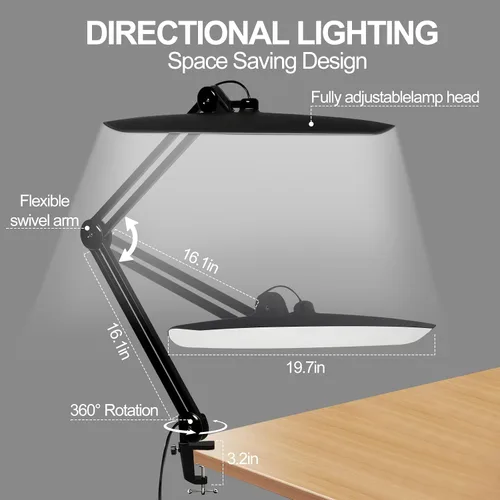 Vista 5 de Lámpara de escritorio LED de 20 pulgadas con abrazadera, luz de uñas ajustable CCT de 24 W regulable para escritorio, 120 LED de brazo giratorio