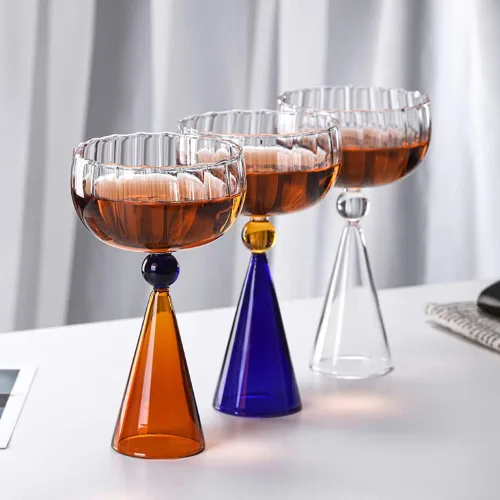 Vista 8 de Juego de copas de vino creativas de grano vertical, copas de champán, cócteles, tazas de café, cristalería para el hogar, bar/fiesta, ámbar b, 2