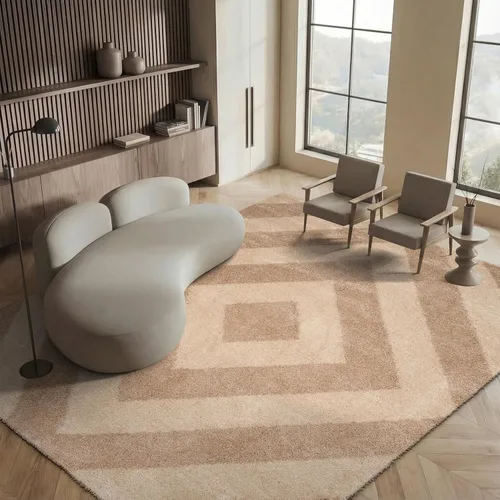 Vista 7 de SAFAVIEH Portofino Shag Collection - Alfombra para pasillo, 2 pies 3 pulgadas x 7 pies, color marfil y beige, diseño geométrico, no desprende pelusa