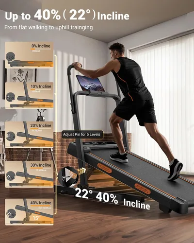 Vista 2 de LONTEK 40% Incline Walking Pad Treadmill for Home Foldable with Handle Bar Negro (Coal Black)