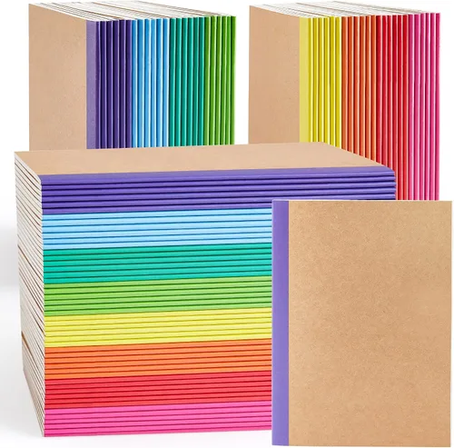 Vista 8 de feela Paquete de 8 cuadernos de composición al por mayor, cubierta de papel kraft rayado en blanco con rayas universitarias, diarios de viaje de 8