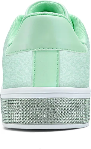 Vista 4 de UUBARIS Zapatillas de tenis con purpurina para mujer, color neón, elegantes, brillantes, con diamantes de imitación, para boda, novia, zapatos
