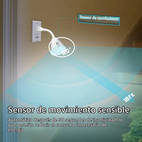 Vista 3 de Luz nocturna enchufable con sensor de movimiento, luz LED con sensor infrarrojo de 6W, luz AC 85-265V PIR sensor infrarrojo detector de movimiento